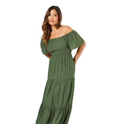 Khaki Green - Front - Principles Womens-Ladies Shirred Bodice Midi Dress