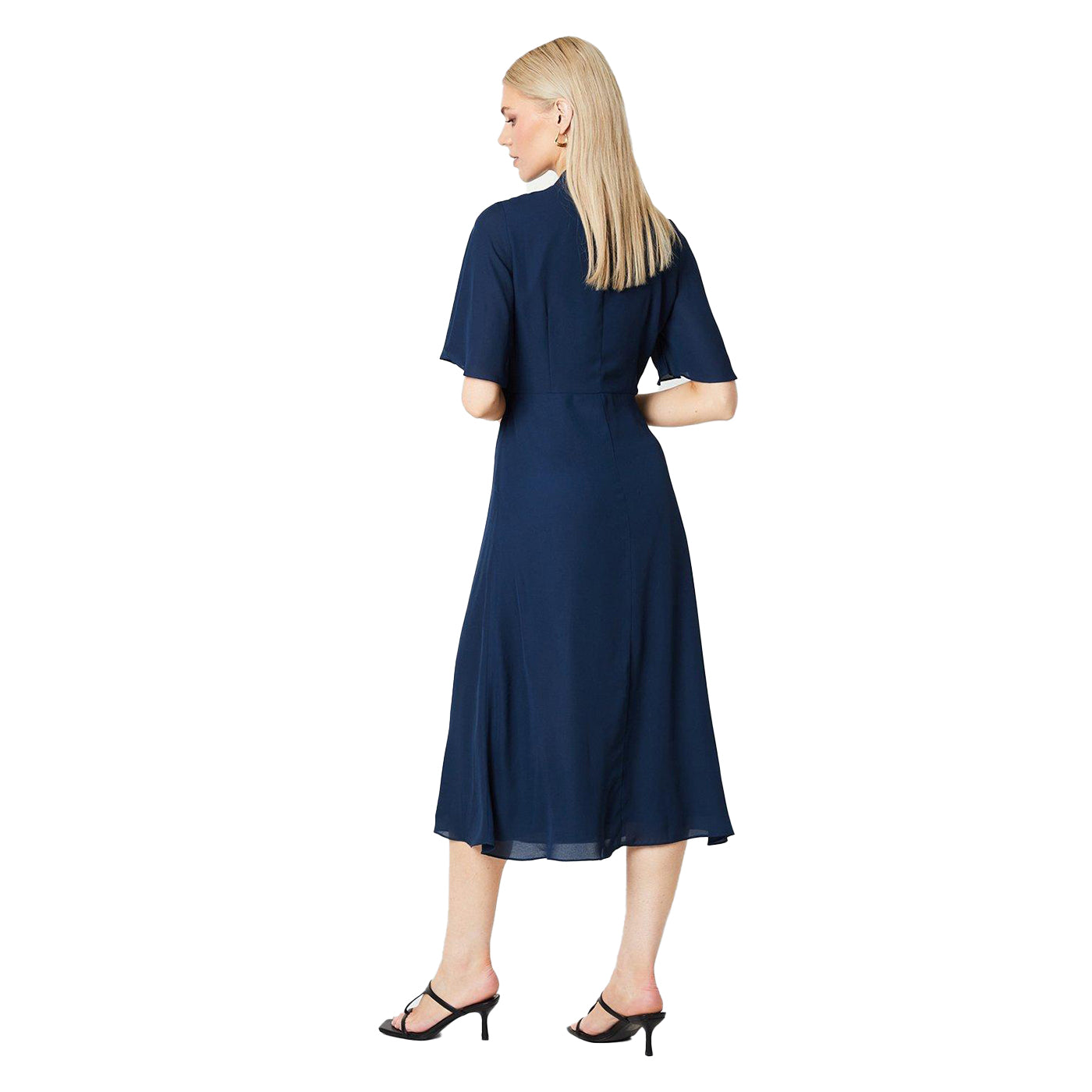 Navy - Back - Principles Womens-Ladies Tie Neck Midi Dress