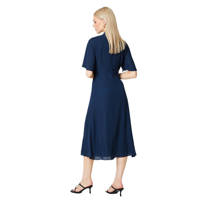 Navy - Back - Principles Womens-Ladies Tie Neck Midi Dress