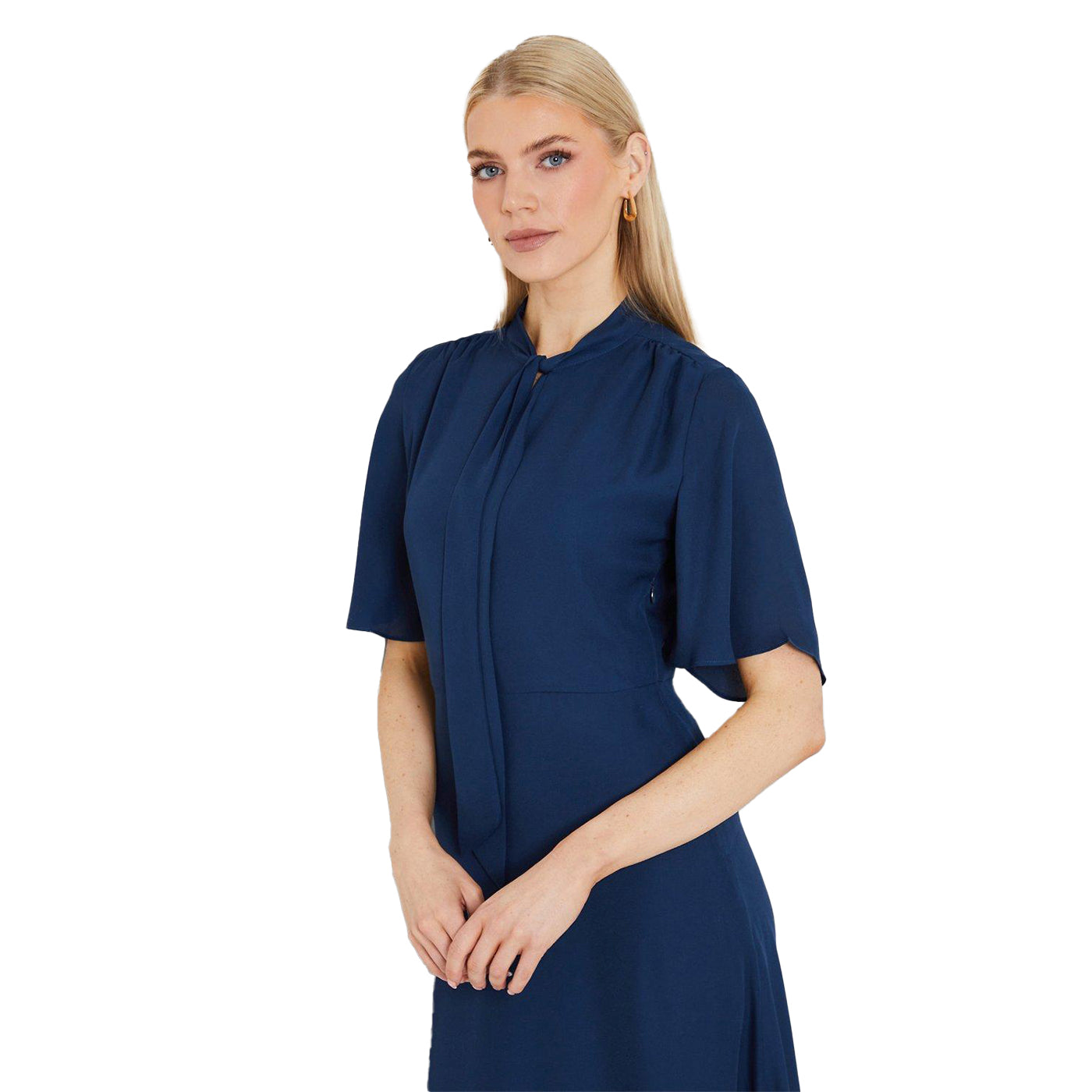 Navy - Side - Principles Womens-Ladies Tie Neck Midi Dress