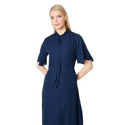 Navy - Lifestyle - Principles Womens-Ladies Tie Neck Midi Dress