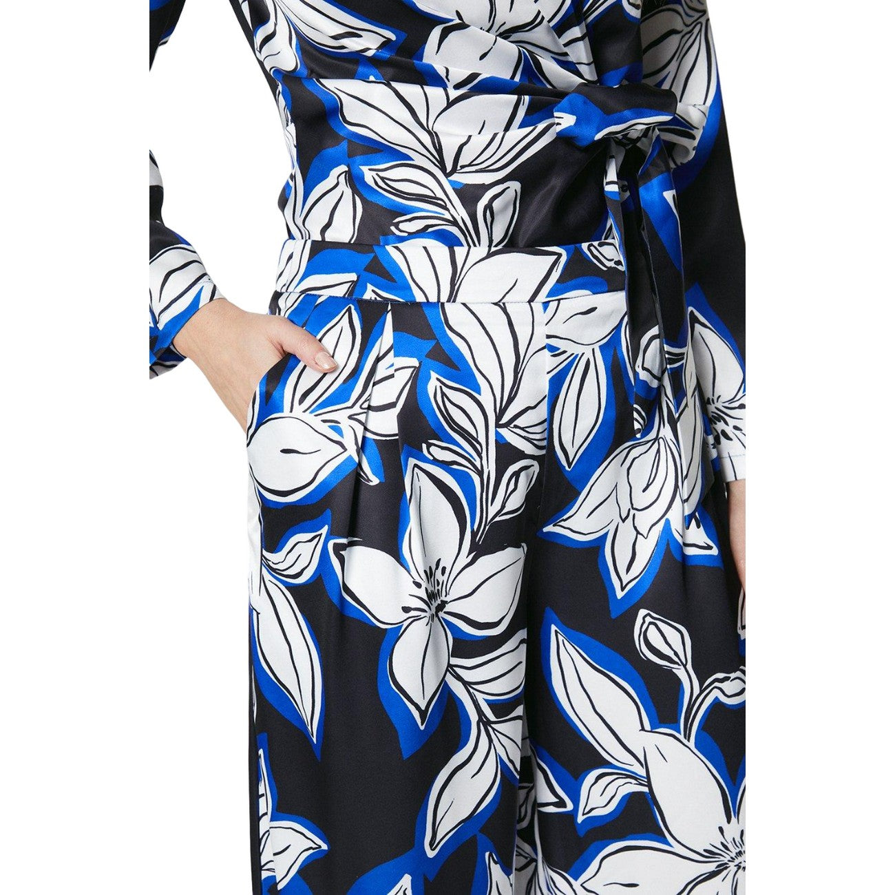 Blue - Side - Principles Womens-Ladies Floral Wide Leg Trousers