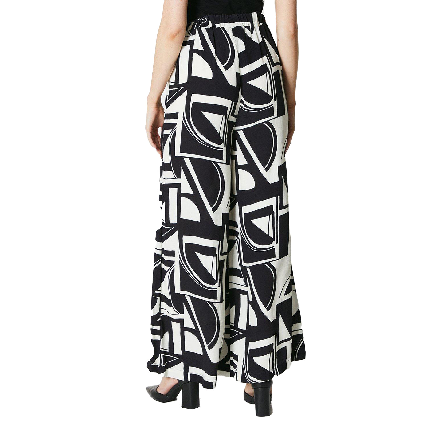 White-Black - Back - Principles Womens-Ladies Geometric Wide Leg Trousers