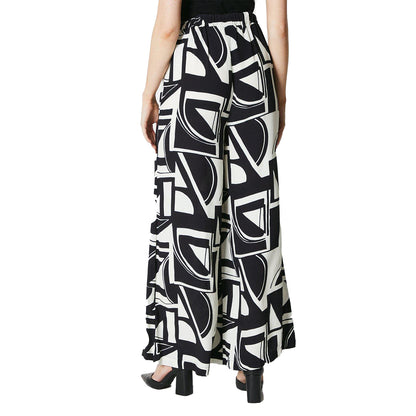 White-Black - Back - Principles Womens-Ladies Geometric Wide Leg Trousers