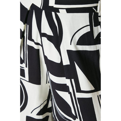 White-Black - Side - Principles Womens-Ladies Geometric Wide Leg Trousers
