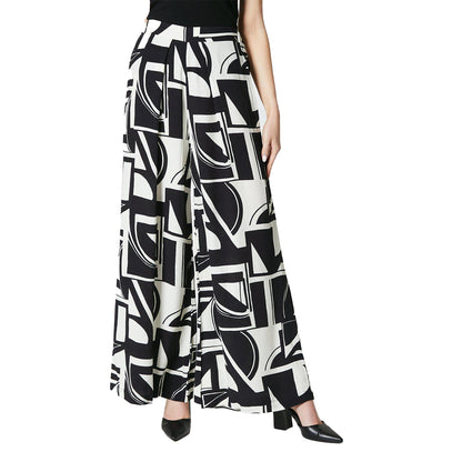White-Black - Front - Principles Womens-Ladies Geometric Wide Leg Trousers