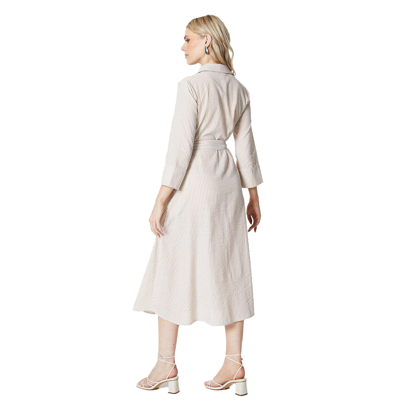 Taupe - Back - Principles Womens-Ladies Stripe Belt Midi Shirt Dress