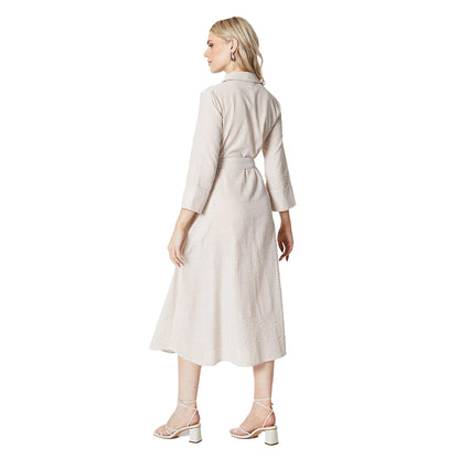 Taupe - Back - Principles Womens-Ladies Stripe Belt Midi Shirt Dress