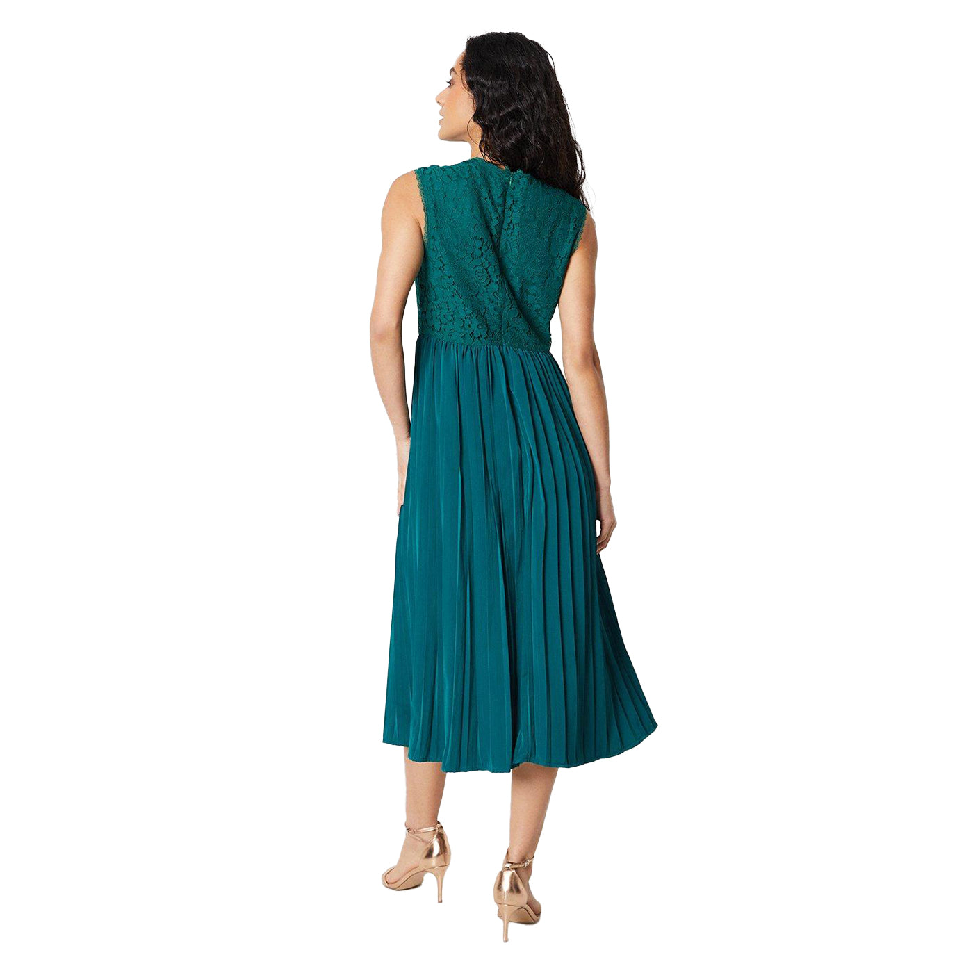Green - Back - Principles Womens-Ladies Lace Pleated Midi Dress