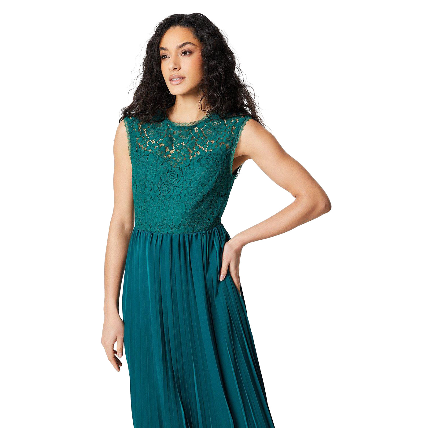 Green - Side - Principles Womens-Ladies Lace Pleated Midi Dress