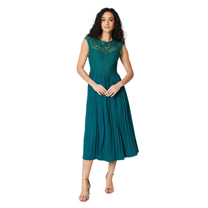 Green - Front - Principles Womens-Ladies Lace Pleated Midi Dress