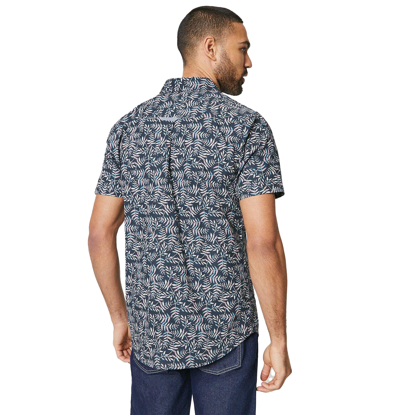 Navy - Back - Maine Mens Willow Print Short-Sleeved Shirt