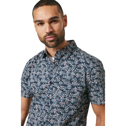 Navy - Side - Maine Mens Willow Print Short-Sleeved Shirt
