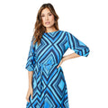 Blue - Side - Principles Womens-Ladies Geometric Belt Midi Dress