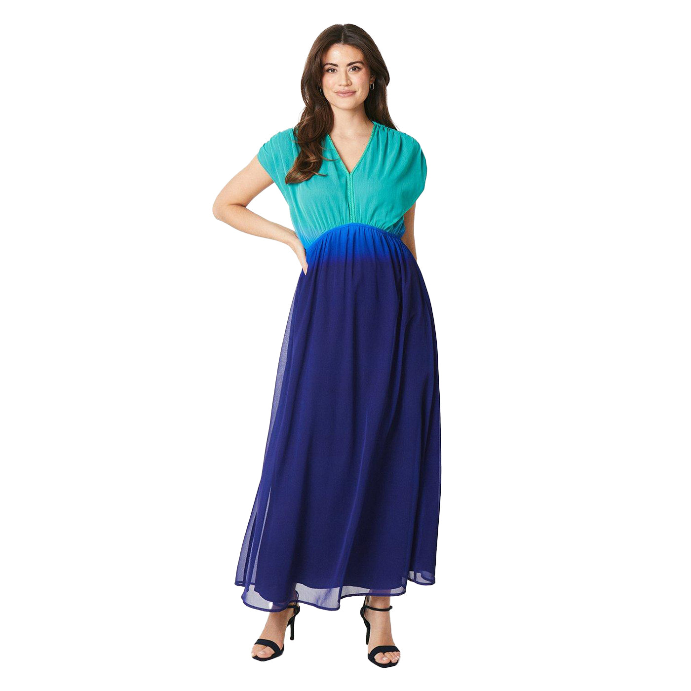 Aqua - Front - Principles Womens-Ladies Ombre Chiffon Maxi Dress