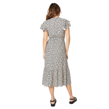 White-Black - Back - Principles Womens-Ladies Printed Flutter Midi Dress