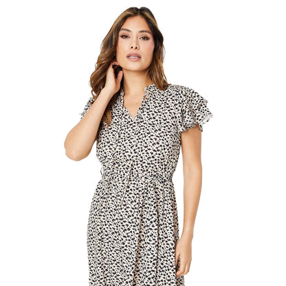 White-Black - Lifestyle - Principles Womens-Ladies Printed Flutter Midi Dress