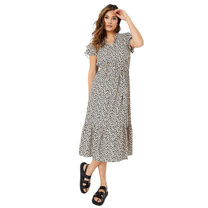 White-Black - Front - Principles Womens-Ladies Printed Flutter Midi Dress