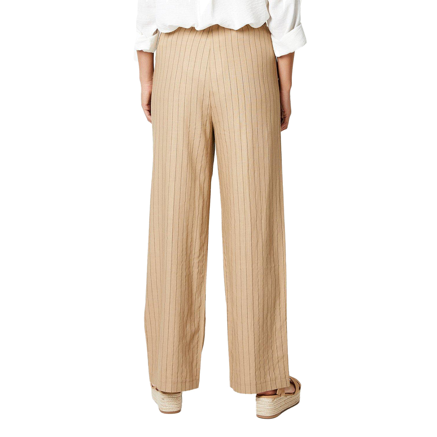 Brown - Back - Principles Womens-Ladies Striped Waist Tie Wide Leg Trousers