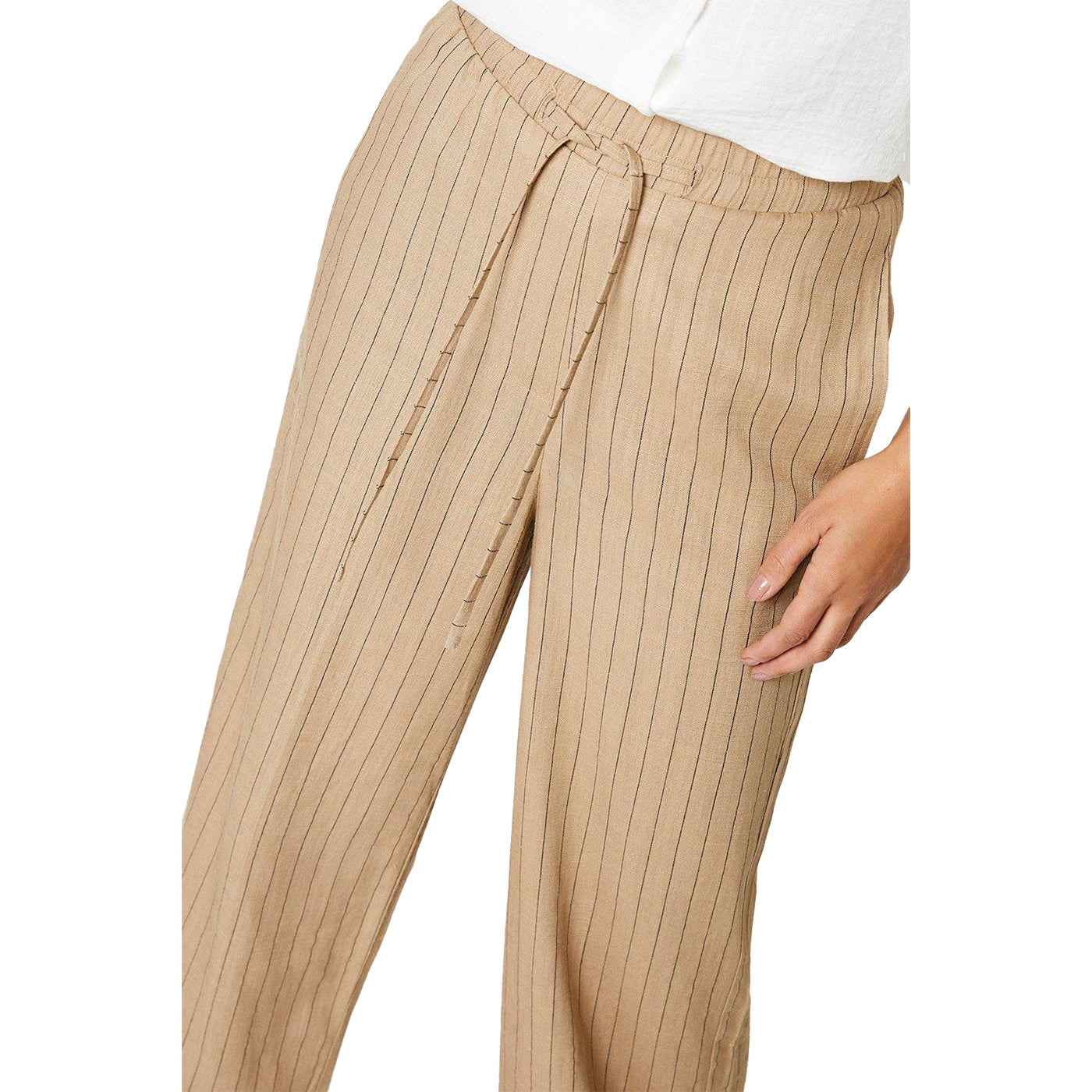 Brown - Side - Principles Womens-Ladies Striped Waist Tie Wide Leg Trousers