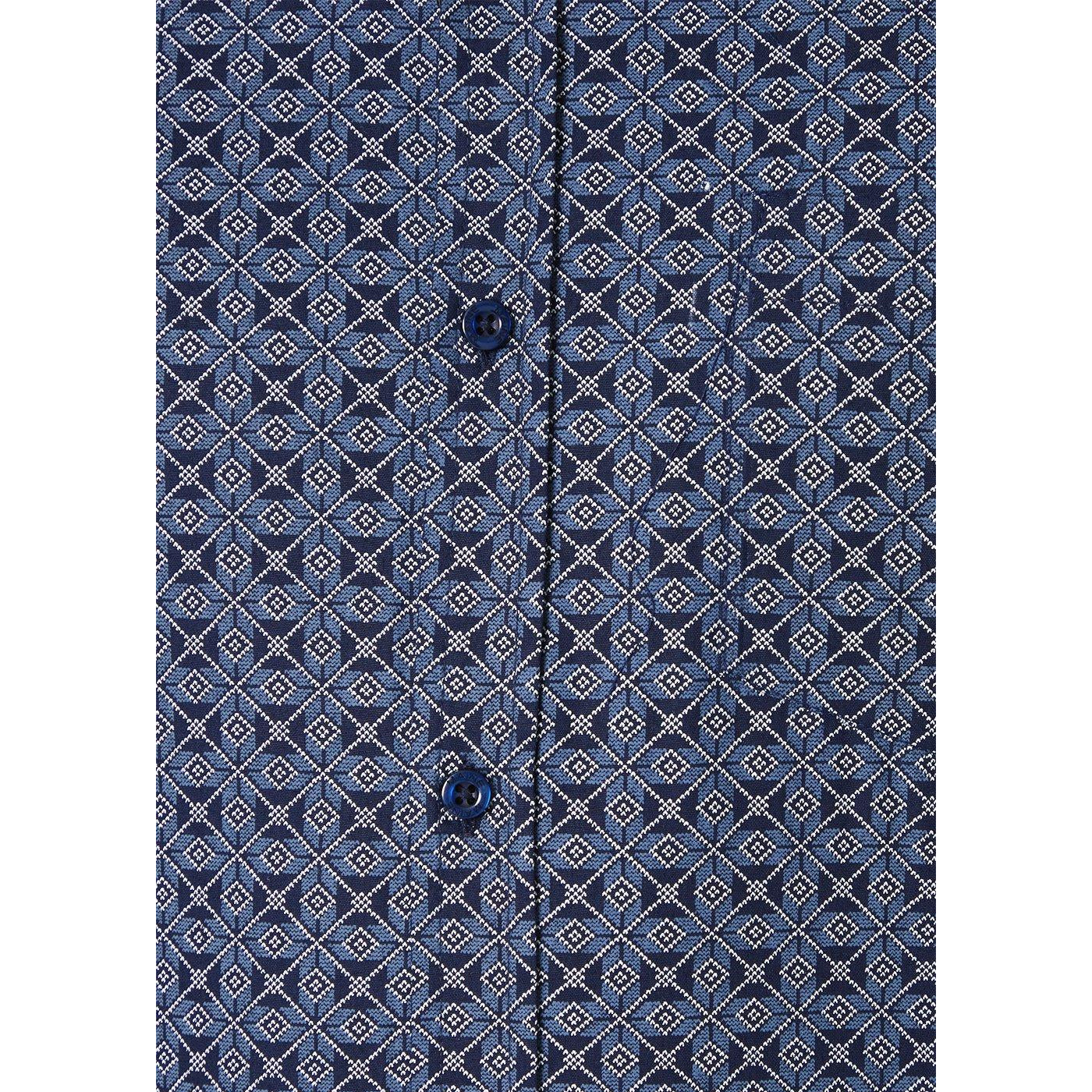 Dark Blue - Side - Maine Mens Tile Print Short-Sleeved Shirt