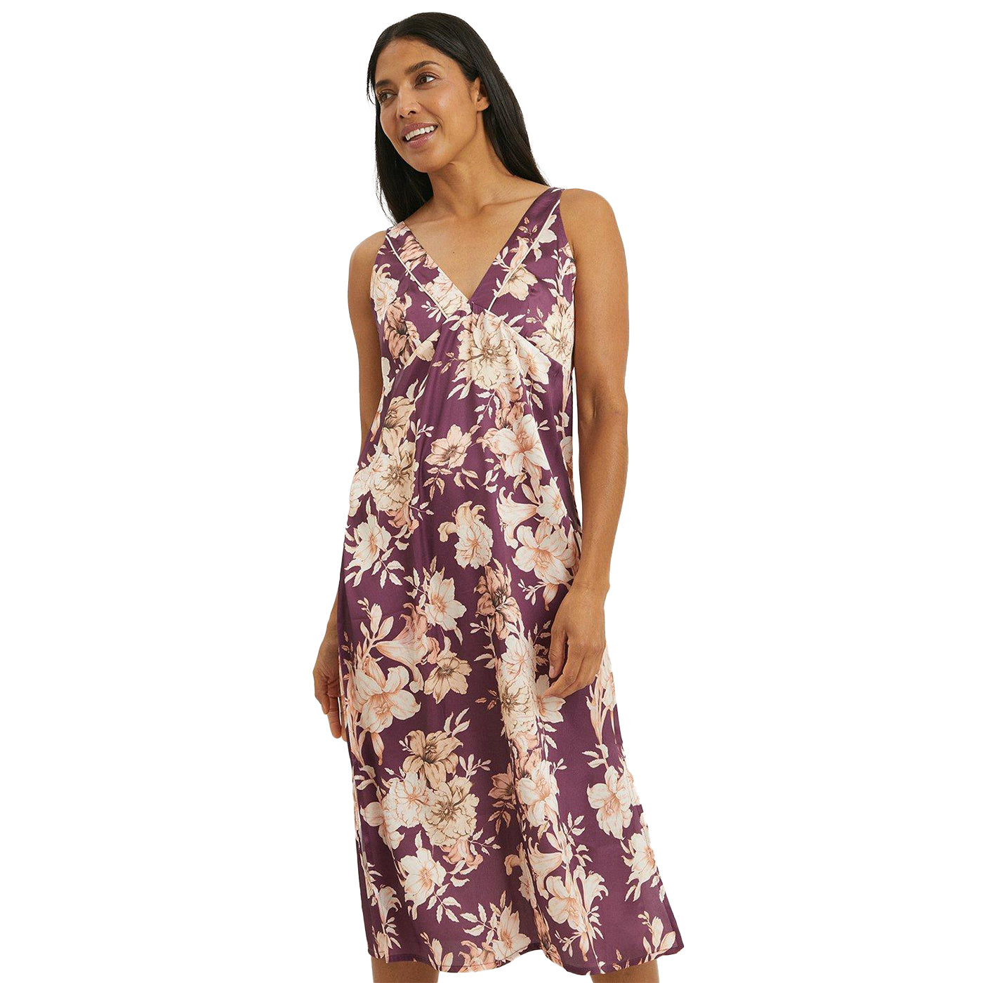 Plum - Side - Debenhams Womens-Ladies Lily Bloom V Neck Nightie