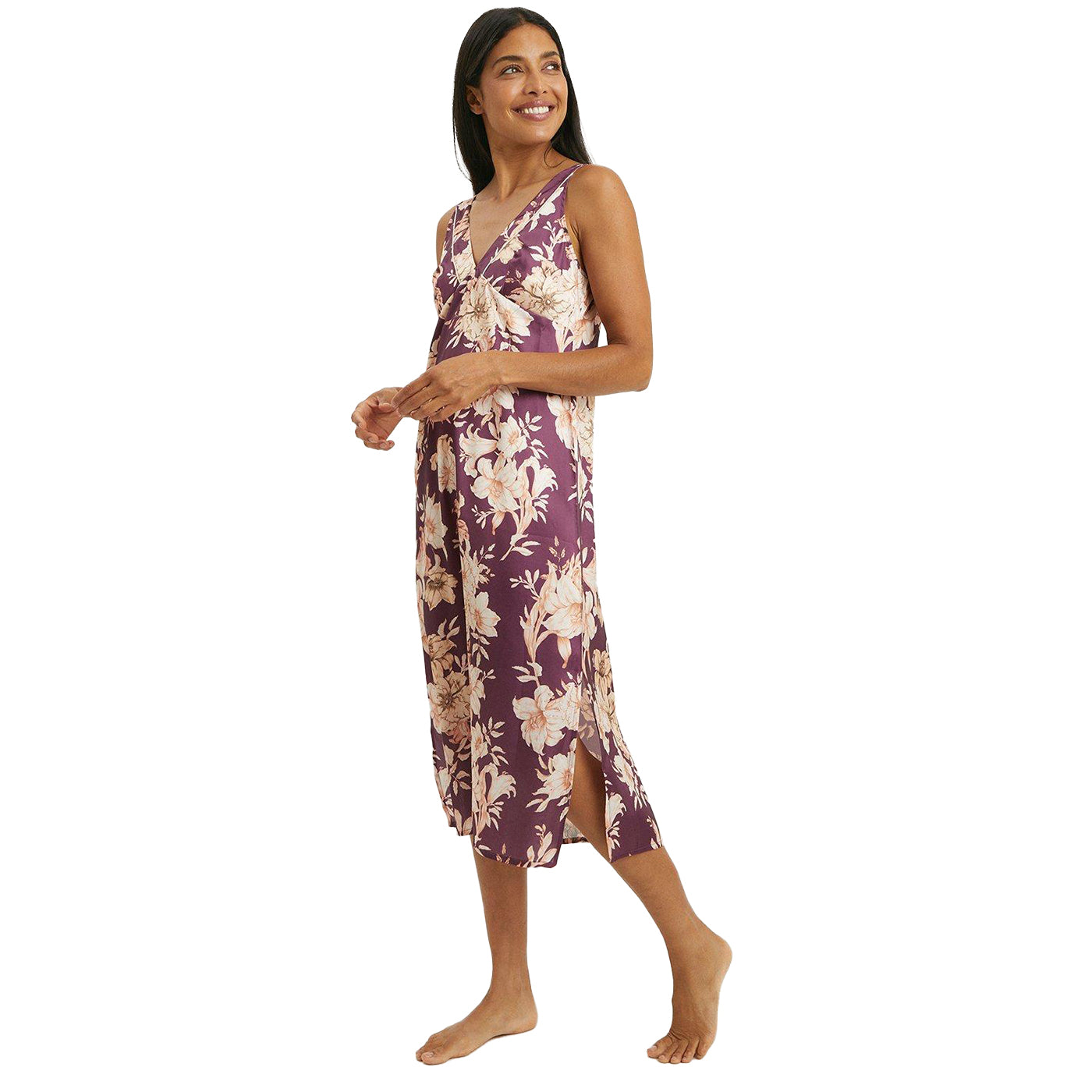 Plum - Front - Debenhams Womens-Ladies Lily Bloom V Neck Nightie