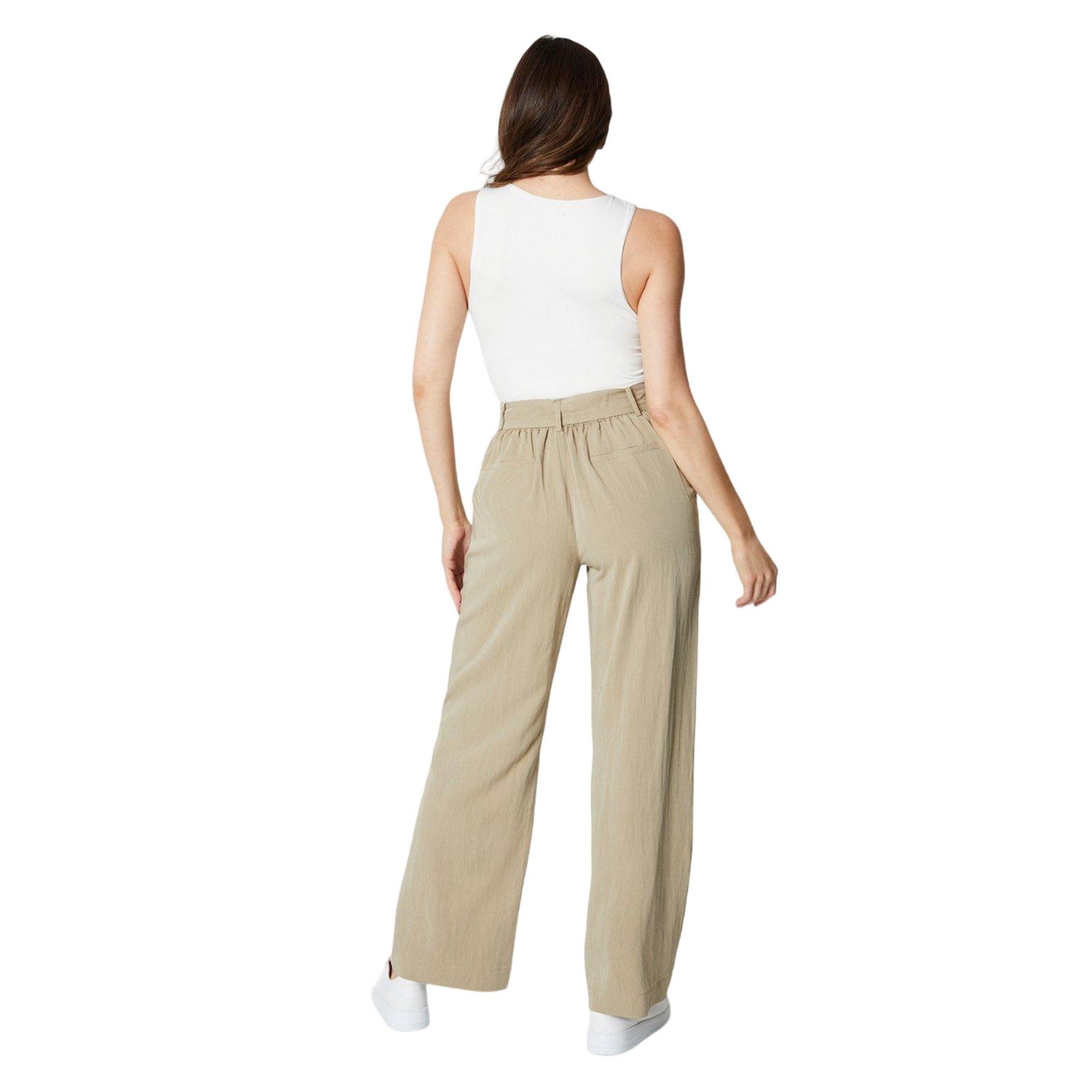 Stone - Back - Principles Womens-Ladies Stitched Belt Wide Leg Trousers