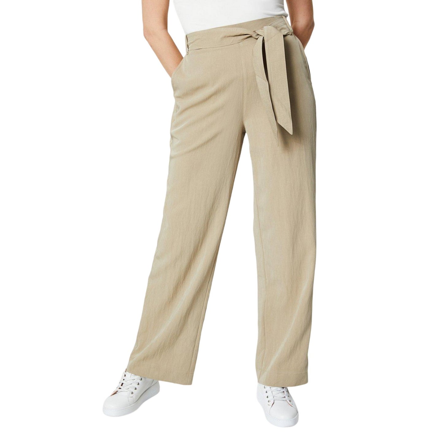 Stone - Lifestyle - Principles Womens-Ladies Stitched Belt Wide Leg Trousers