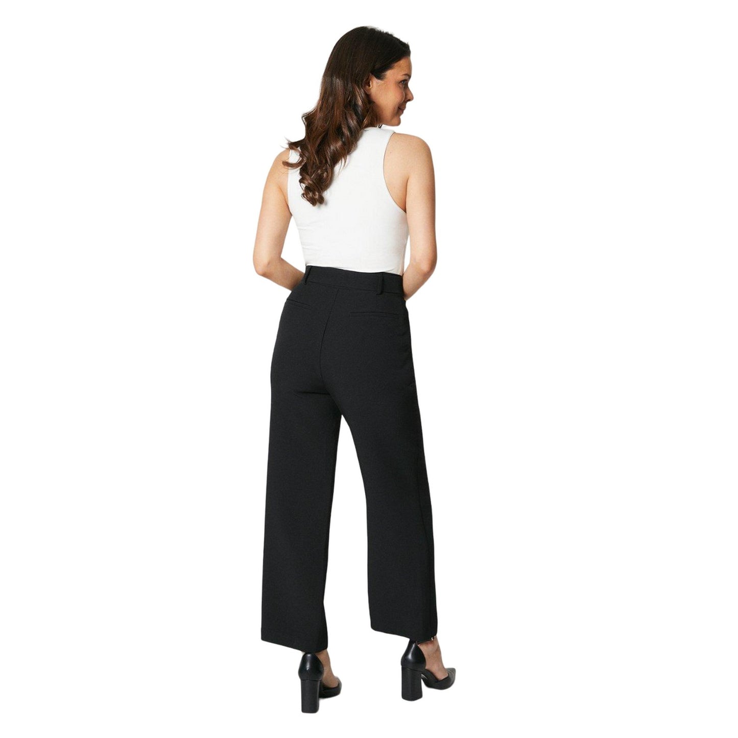 Black - Back - Principles Womens-Ladies Belted Petite Wide Leg Trousers