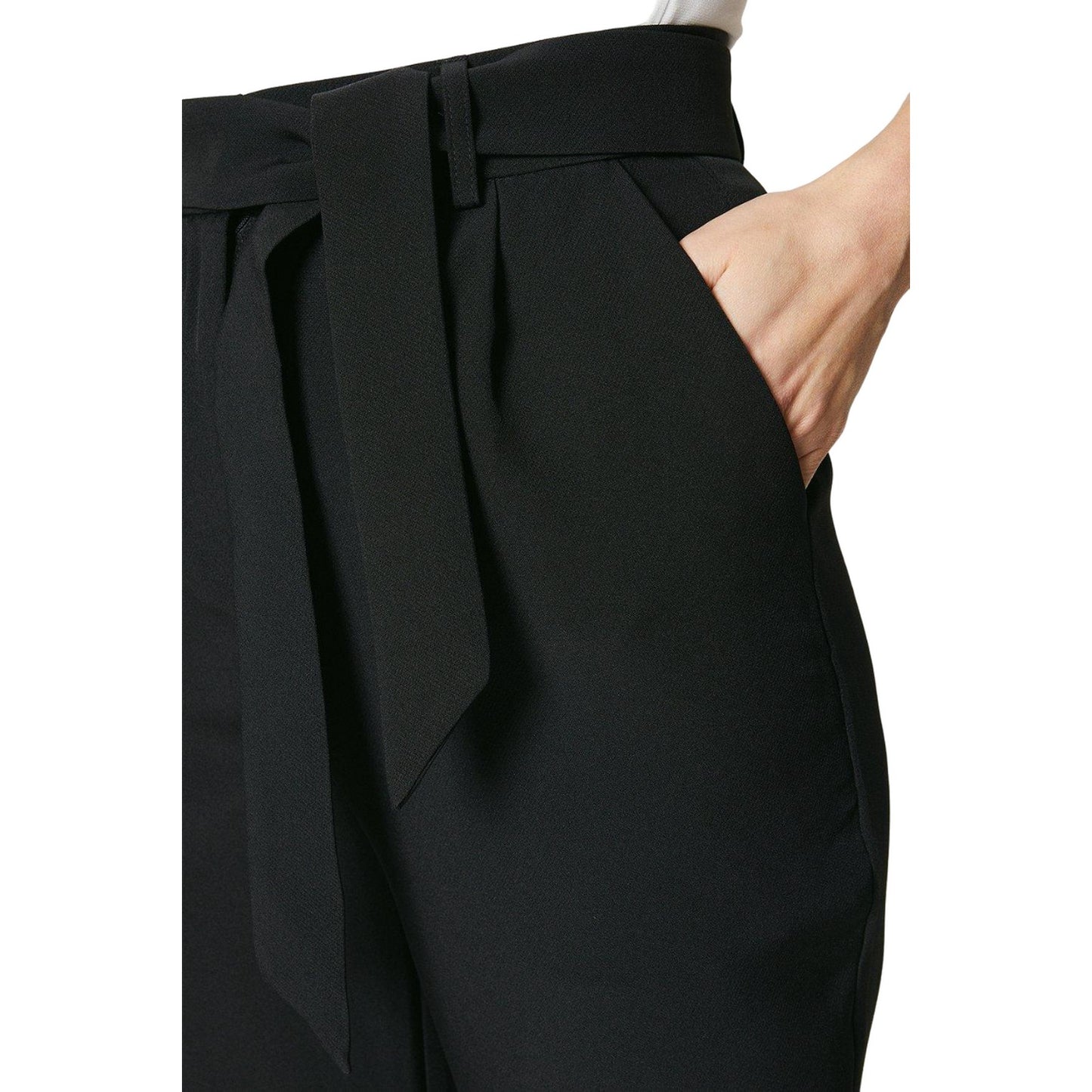 Black - Side - Principles Womens-Ladies Belted Petite Wide Leg Trousers