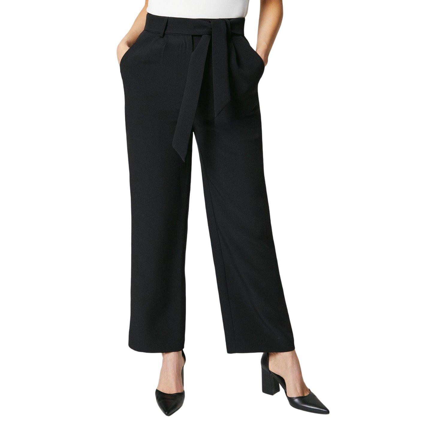 Black - Front - Principles Womens-Ladies Belted Petite Wide Leg Trousers