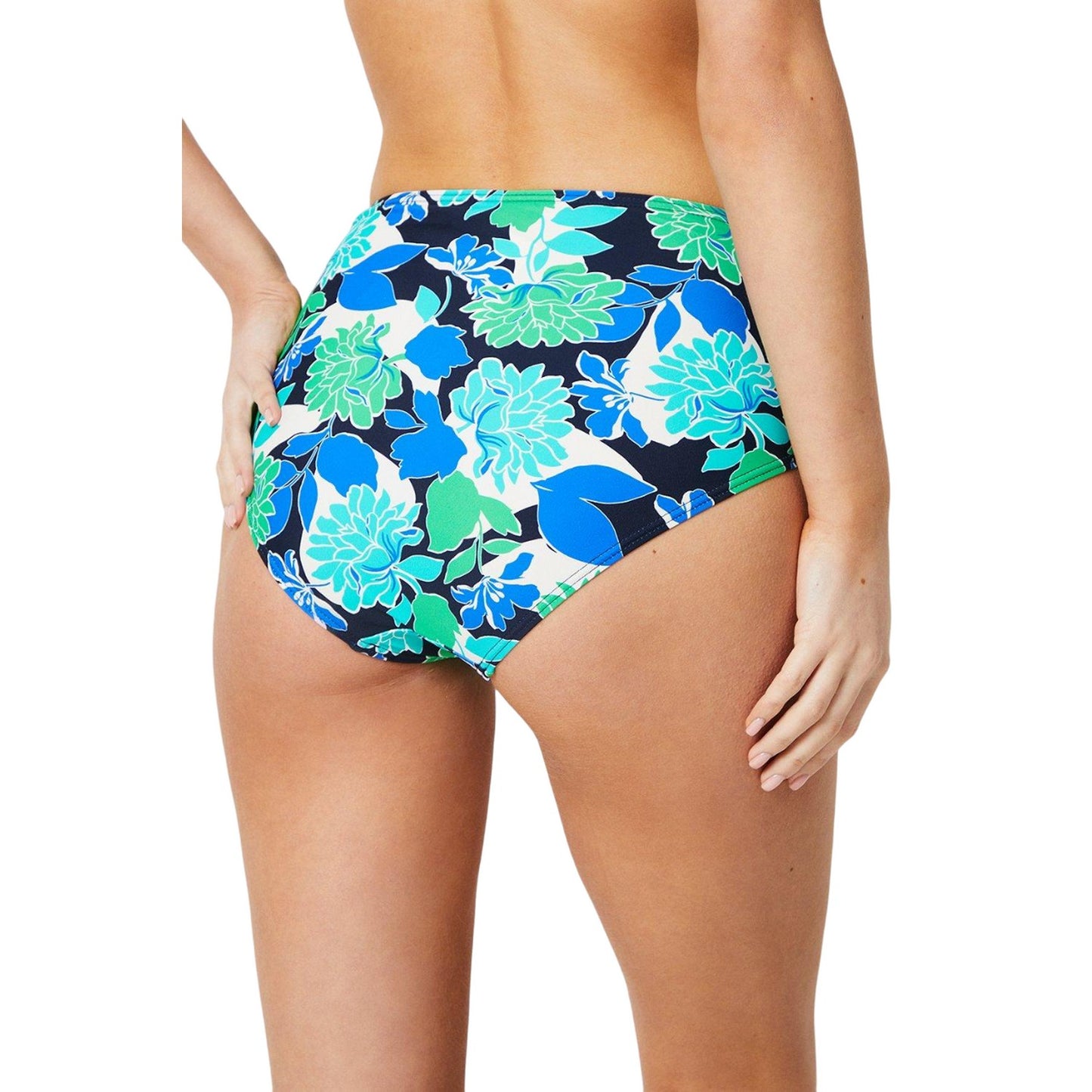 Blue-White-Green - Back - Gorgeous Womens-Ladies Bold Blooms Tummy Control Bikini Bottoms