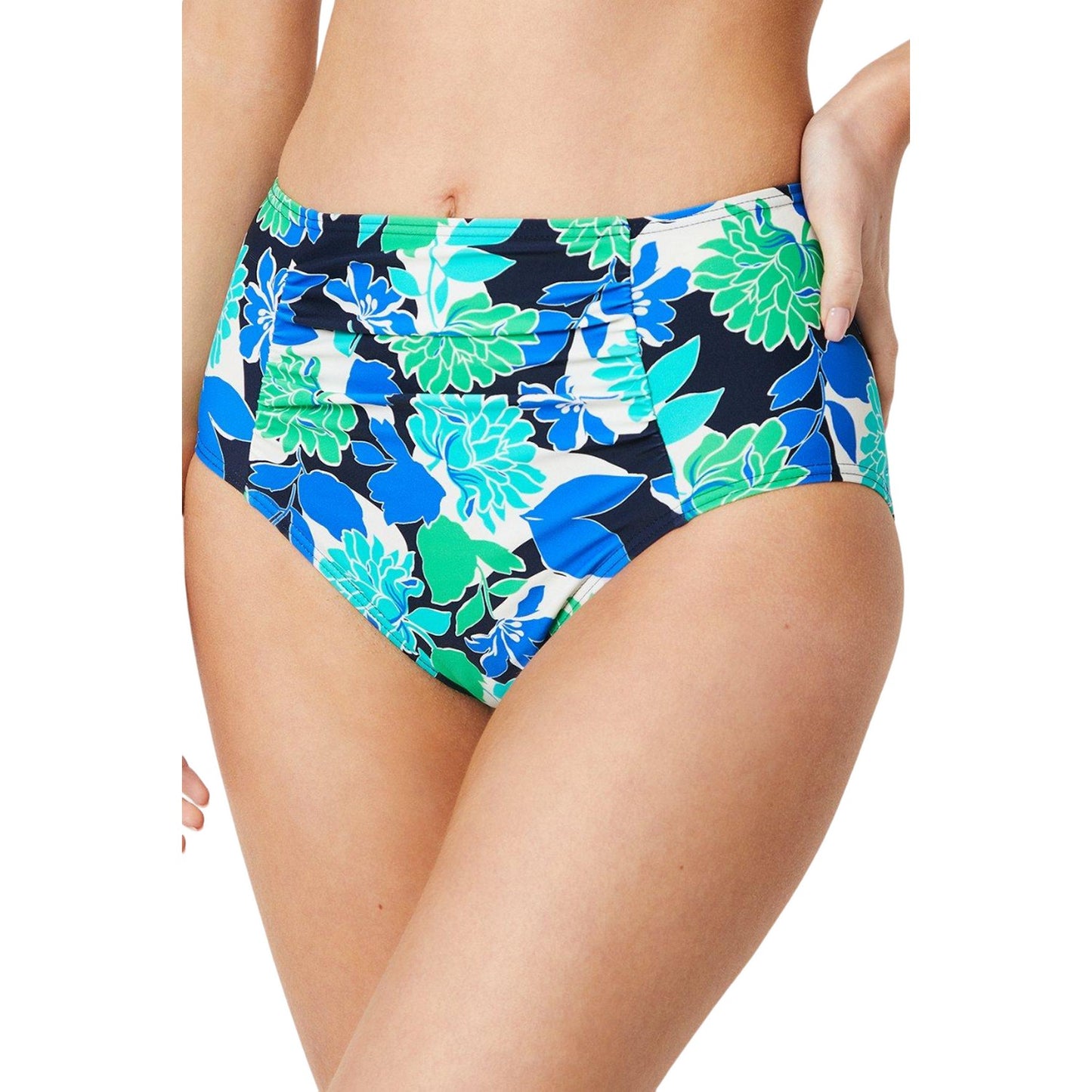Blue-White-Green - Front - Gorgeous Womens-Ladies Bold Blooms Tummy Control Bikini Bottoms