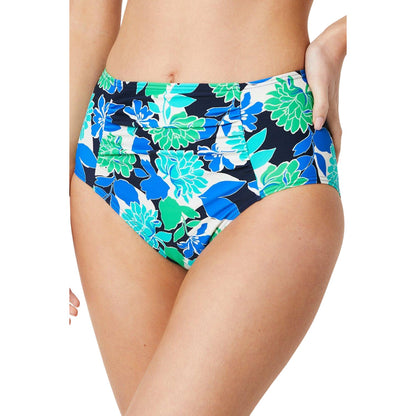 Blue-White-Green - Front - Gorgeous Womens-Ladies Bold Blooms Tummy Control Bikini Bottoms