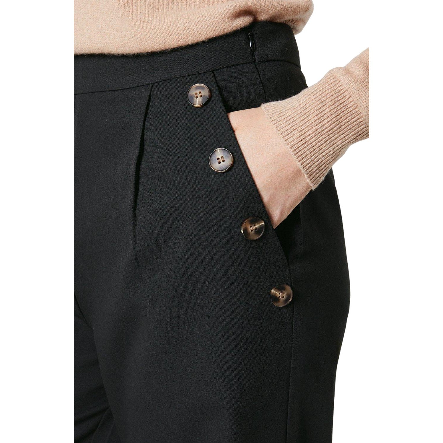 Black - Side - Maine Womens-Ladies Button Front Wide Leg Trousers