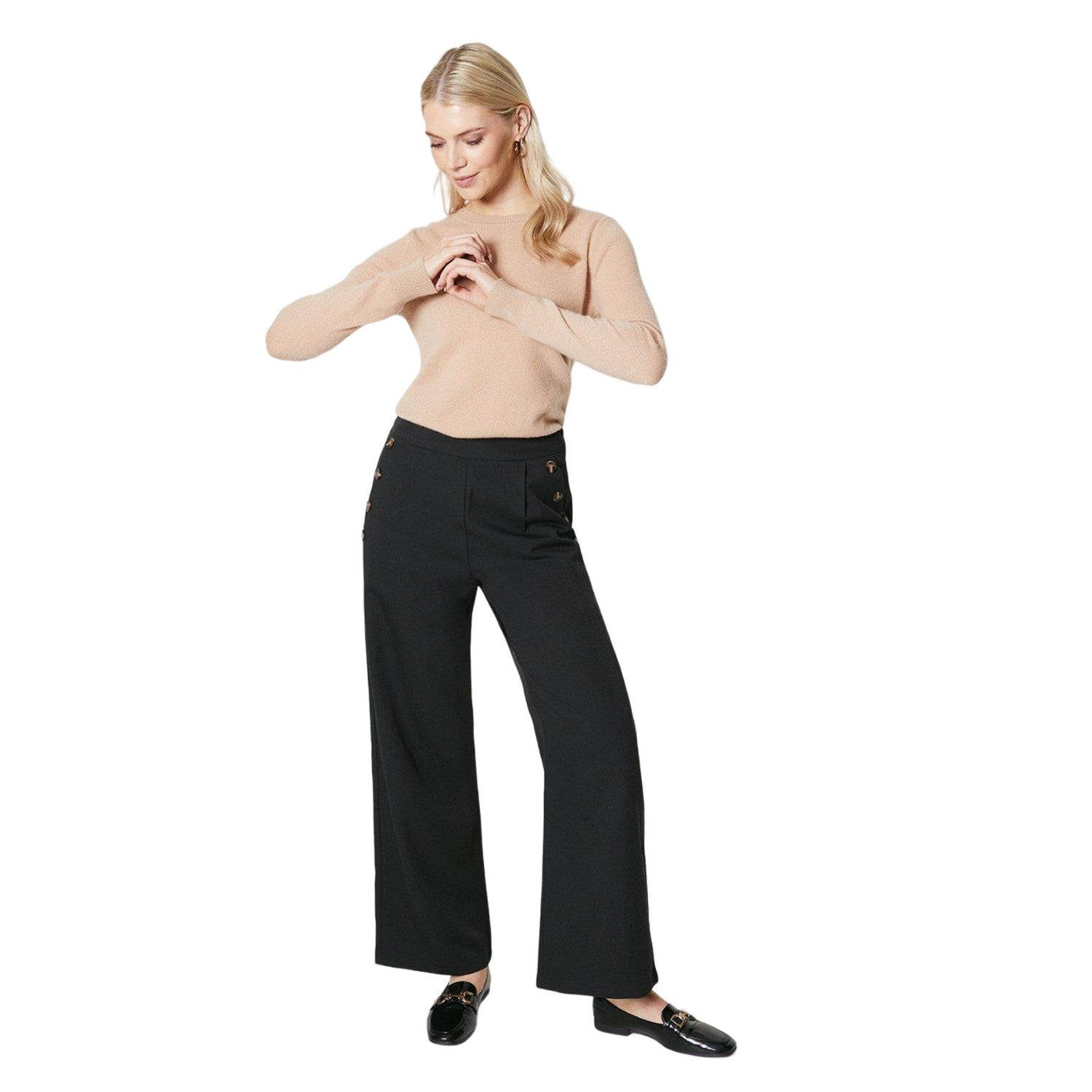 Black - Front - Maine Womens-Ladies Button Front Wide Leg Trousers