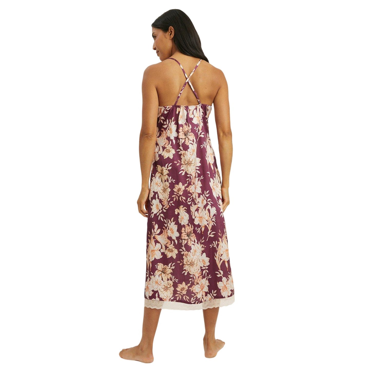 Plum - Back - Debenhams Womens-Ladies Lily Bloom Lace Detail Nightie