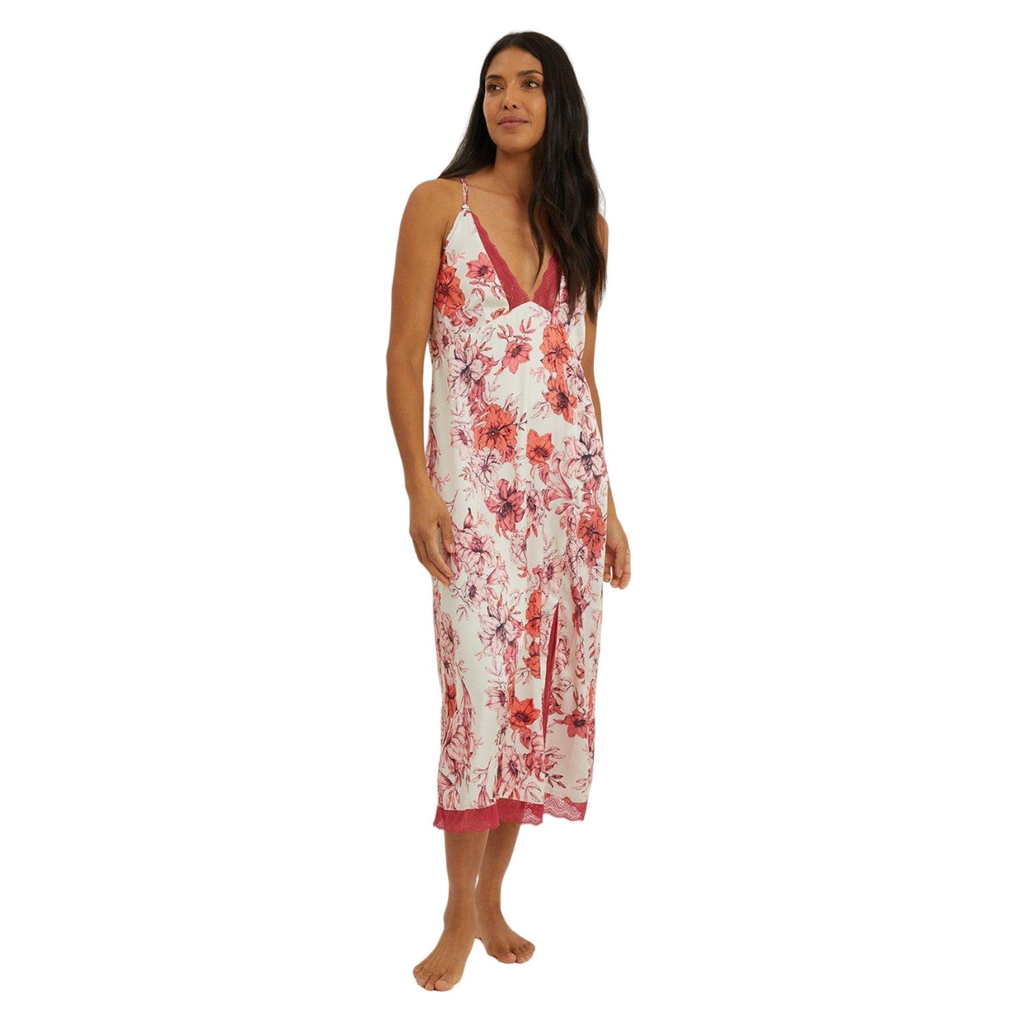 Ecru - Front - Debenhams Womens-Ladies Lily Bloom Lace Detail Nightie