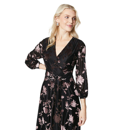 Black - Side - Principles Womens-Ladies Belted Devoré Wrap Maxi Dress