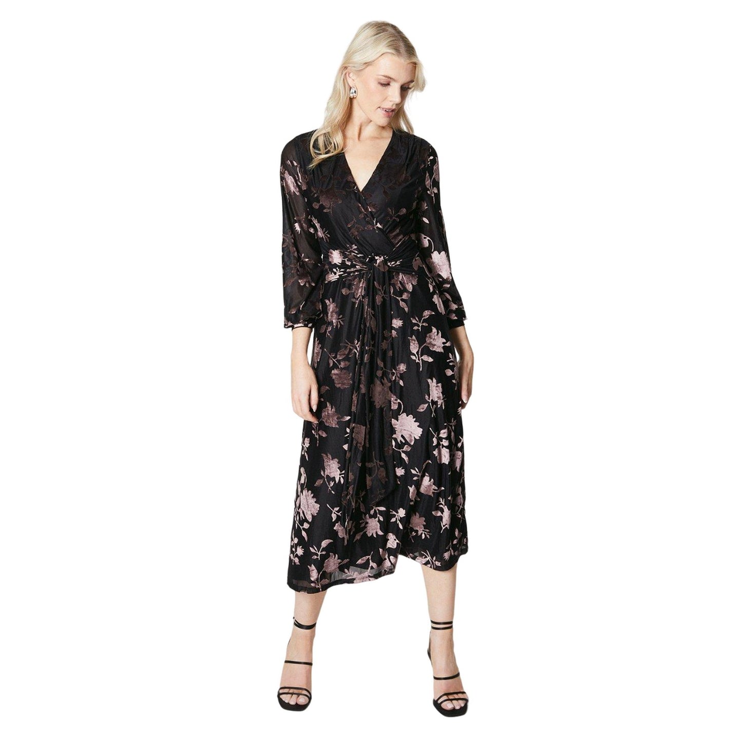 Black - Front - Principles Womens-Ladies Belted Devoré Wrap Maxi Dress