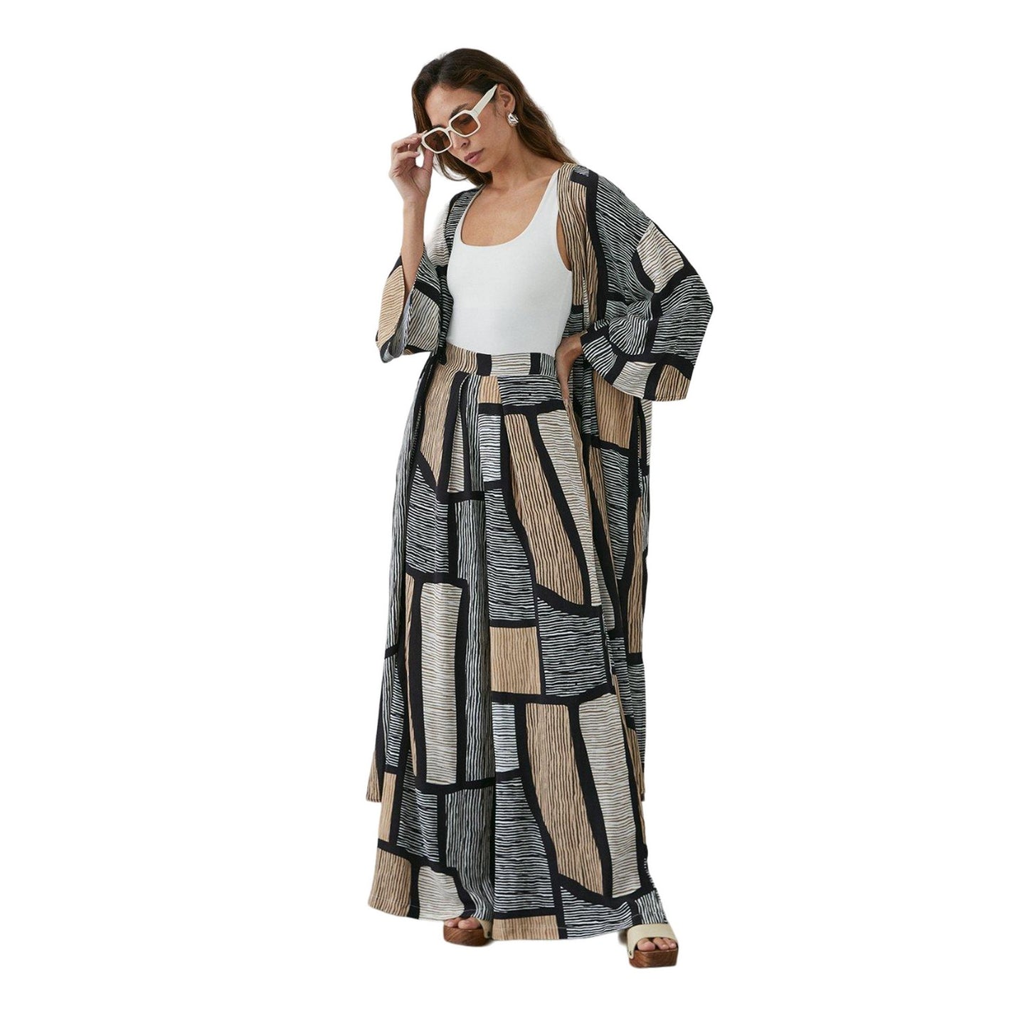 Neutral - Side - Principles Womens-Ladies Abstract Wide Leg Trousers