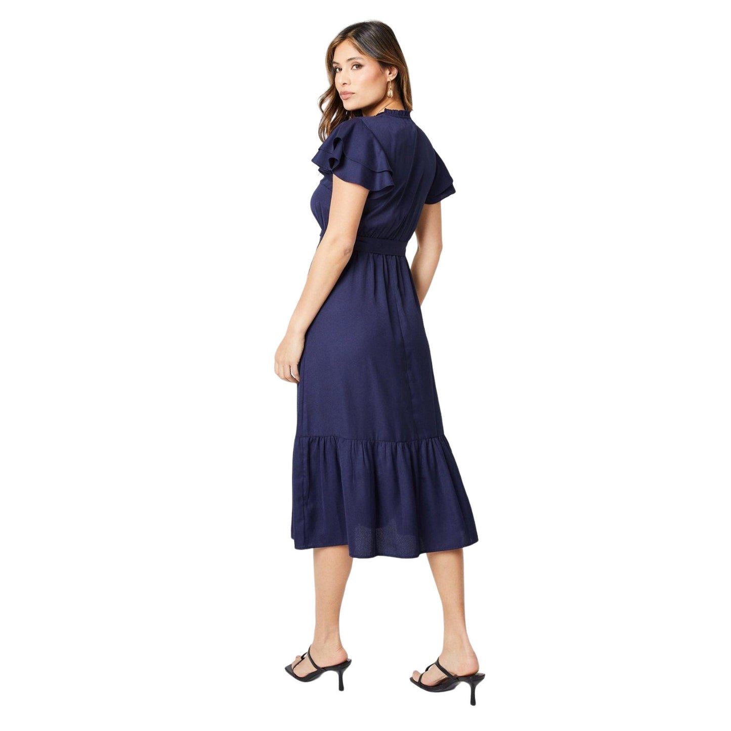 Navy - Back - Principles Womens-Ladies Flutter Midi Dress