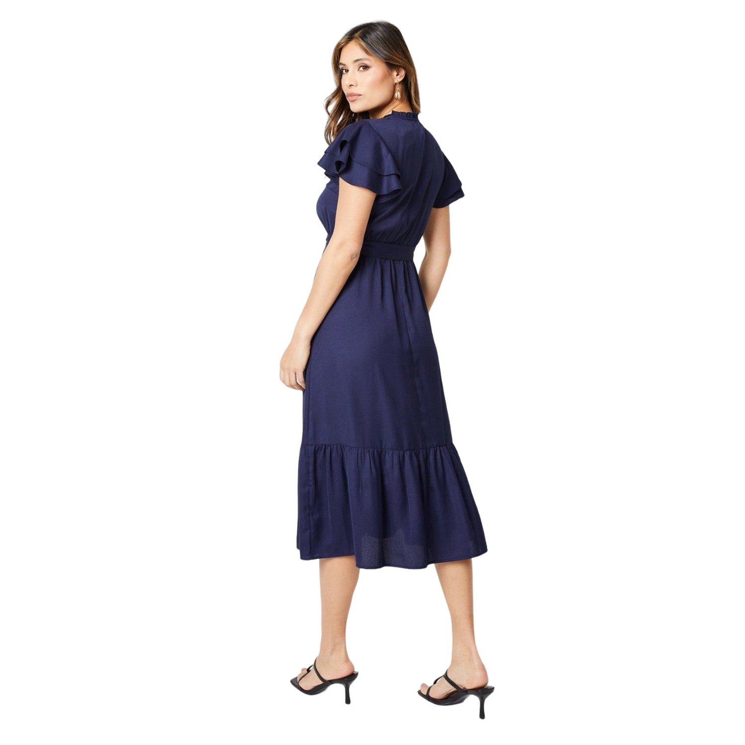 Navy - Back - Principles Womens-Ladies Flutter Midi Dress