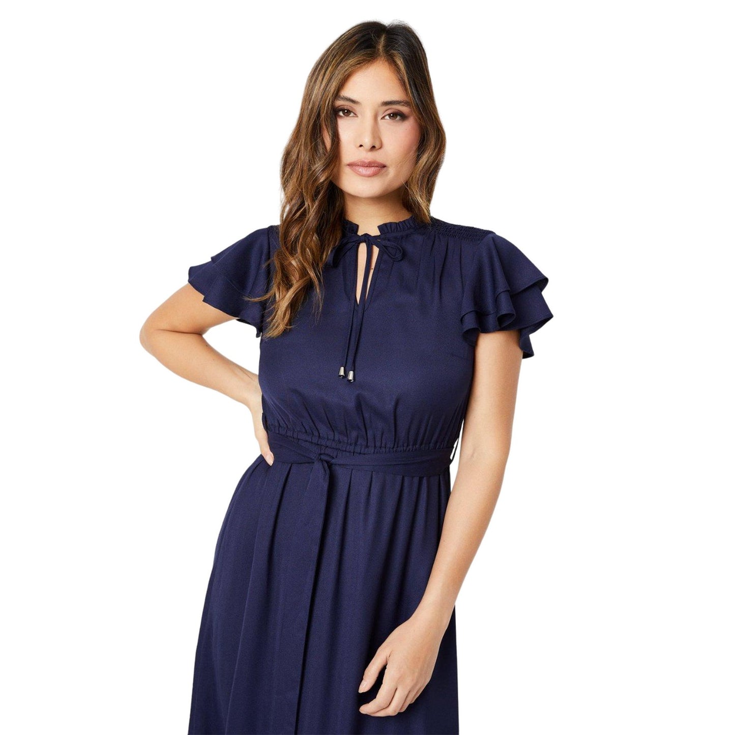 Navy - Side - Principles Womens-Ladies Flutter Midi Dress