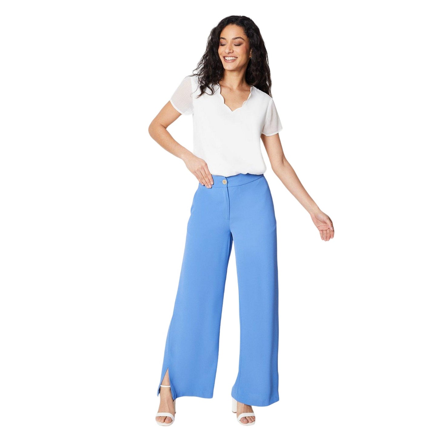 Blue - Front - Principles Womens-Ladies Super Wide Leg Trousers