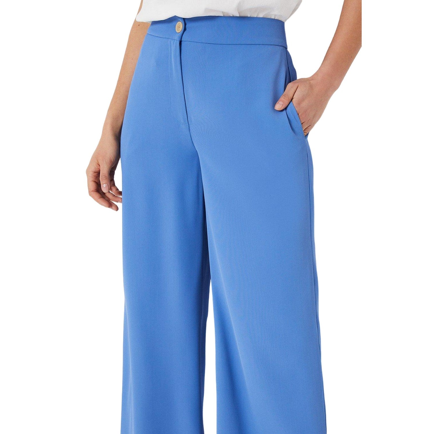 Blue - Side - Principles Womens-Ladies Super Wide Leg Trousers