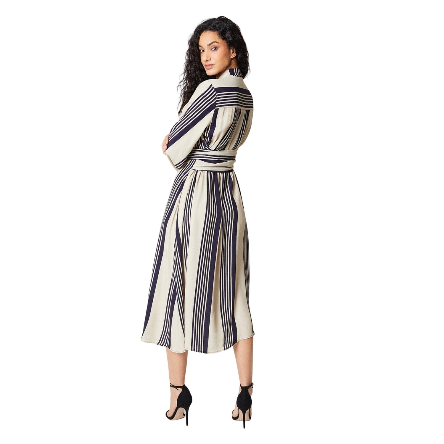 Navy - Back - Principles Womens-Ladies Striped Belt Midi Shirt Dress