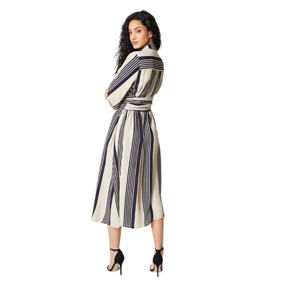Navy - Back - Principles Womens-Ladies Striped Belt Midi Shirt Dress