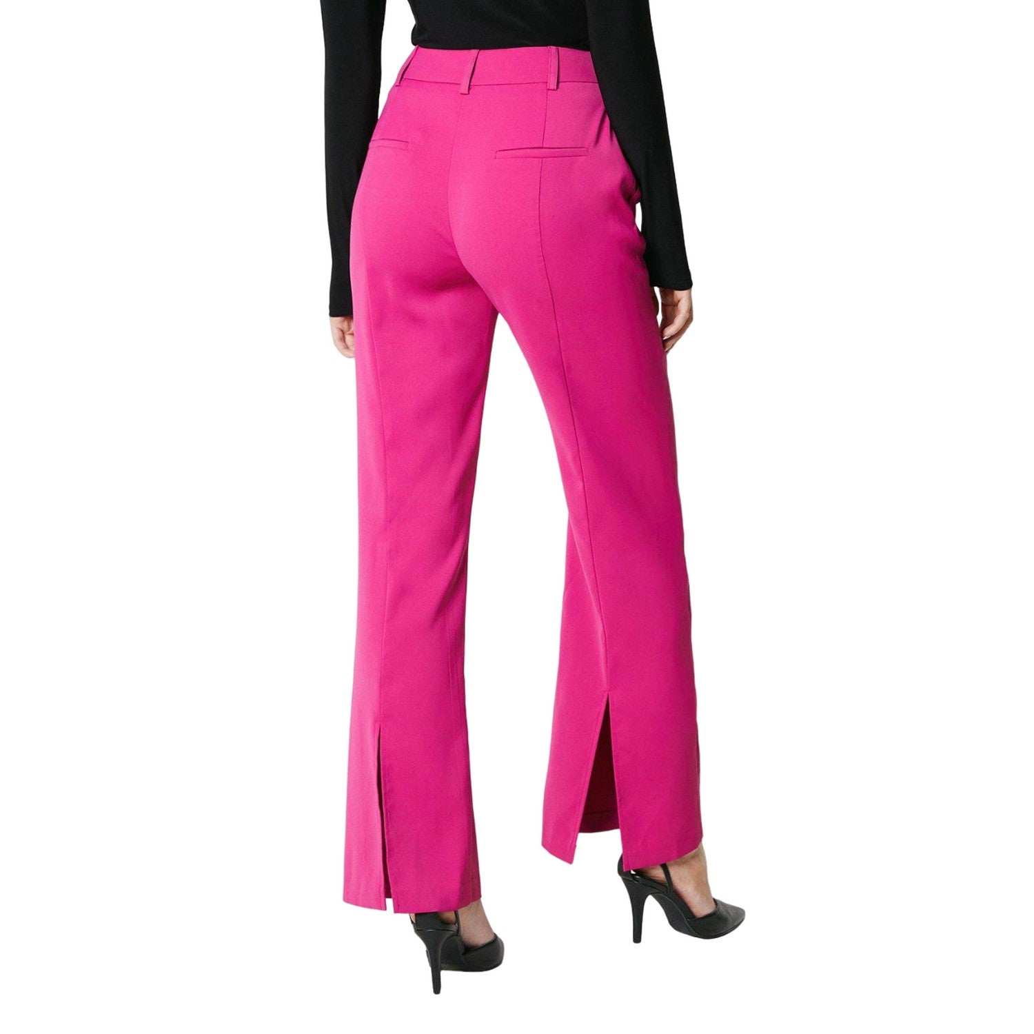 Pink - Back - Principles Womens-Ladies Pintuck Split Hem Wide Leg Trousers